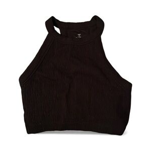 Aerie Black Ribbed Highneck Bra Top